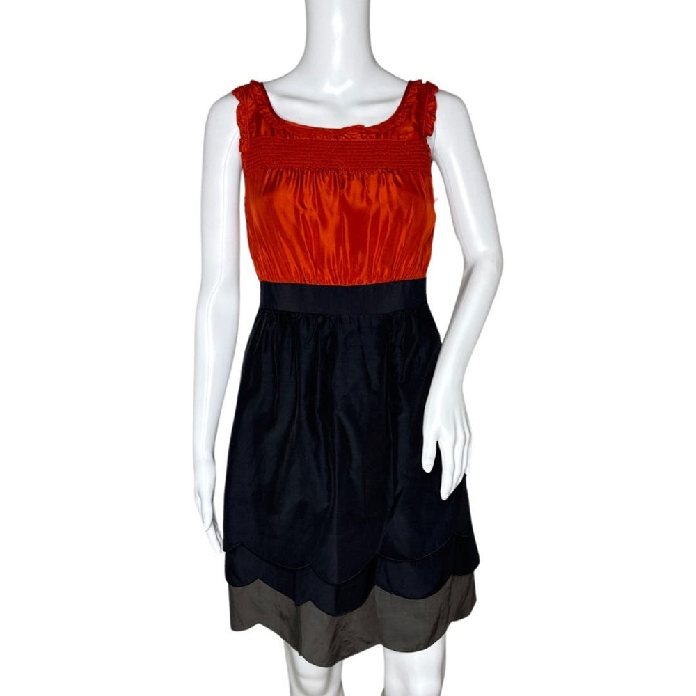 Anthropologie Maeve Dress Womens 2 Orange Black Scallop Hem Preppy Classic Boho